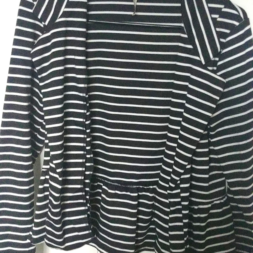 Black white striped peplum blazer style cardigan